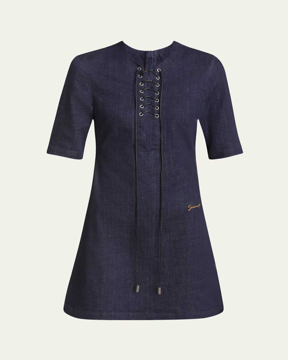 Lace-Up Denim Mini Dress